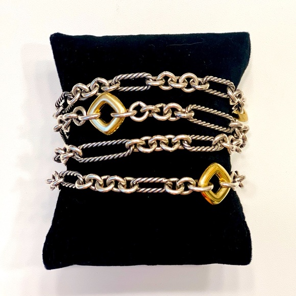 HEAVY Vintage David Yurman Figaro multi-chain 4-row bracelet 18K Gold Silver - Picture 6 of 8